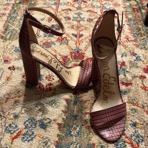 NEW Sam Edelman Women's Plaid Heeled Sandals - Pink Salmon